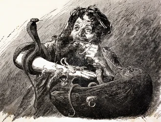 Ein ägyptischer Derwisch im 19. Jahrhundert, der Skorpione isst. Aus El Mundo Ilustrado, veröffentlicht in Barcelona, 1880